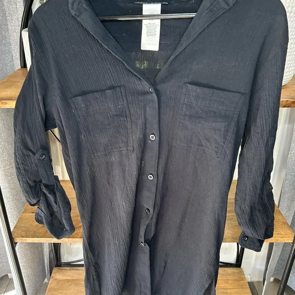 Women’s Lablanca Black Button-Up Beach Cover Up Cotton Top XS